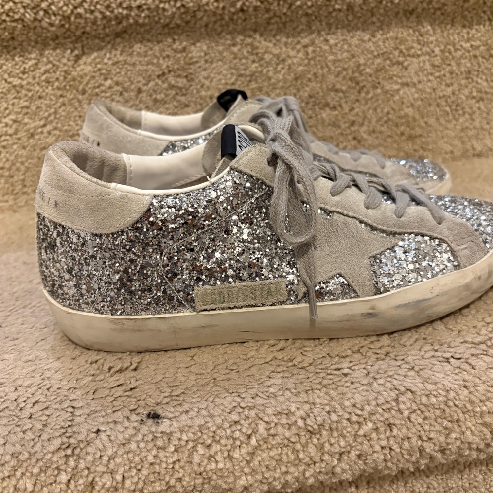 Golden Goose Silver Glitter Superstar Sneakers with Suede Star - Picture 5 of 8